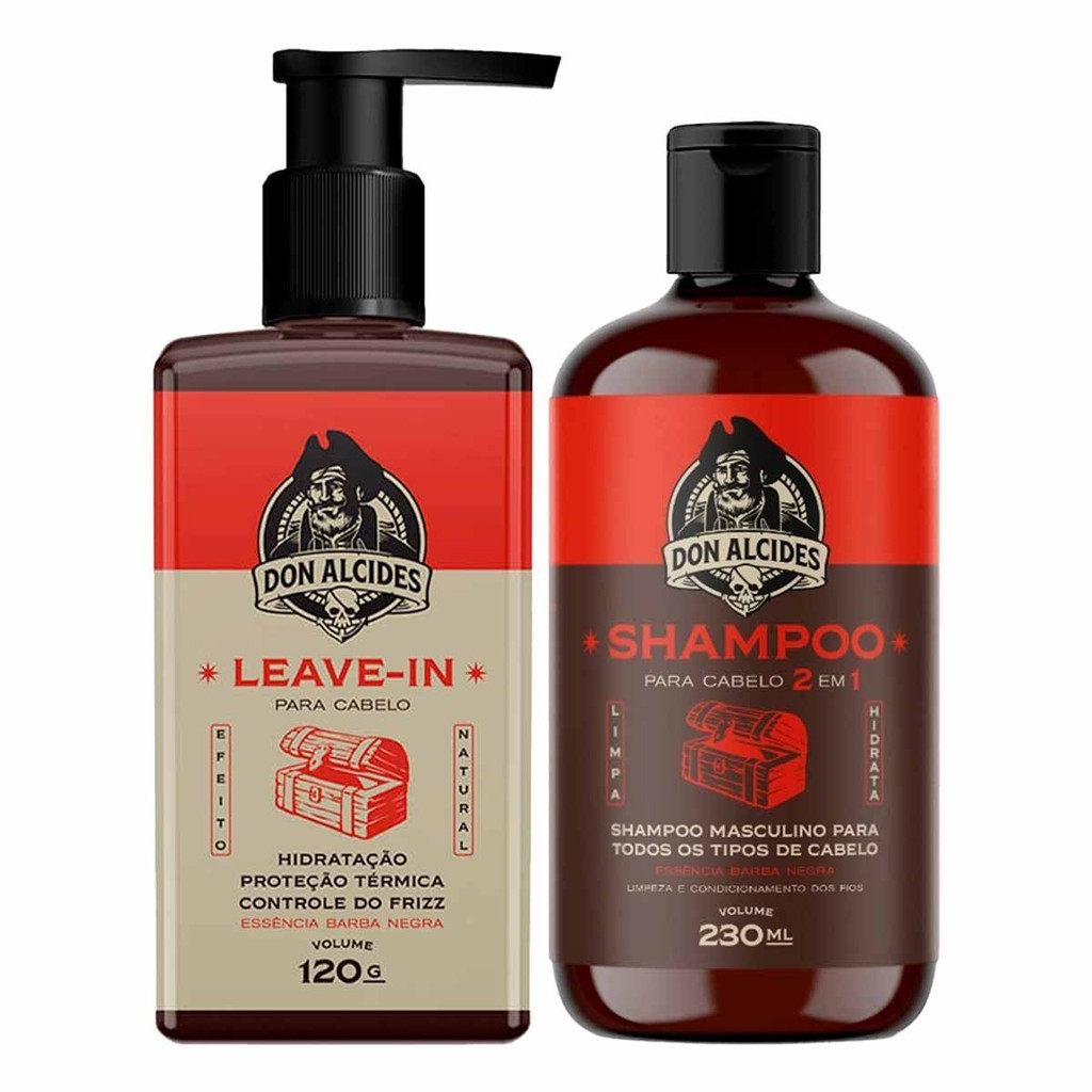 Kit Leave-in e Shampoo Para Cabelo Barba Negra Don Alcides