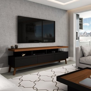 Rack para TV Até 70 Polegadas Street 3 Gavetas Black/Freijo - Panorama Móveis em Oferta na Shopee