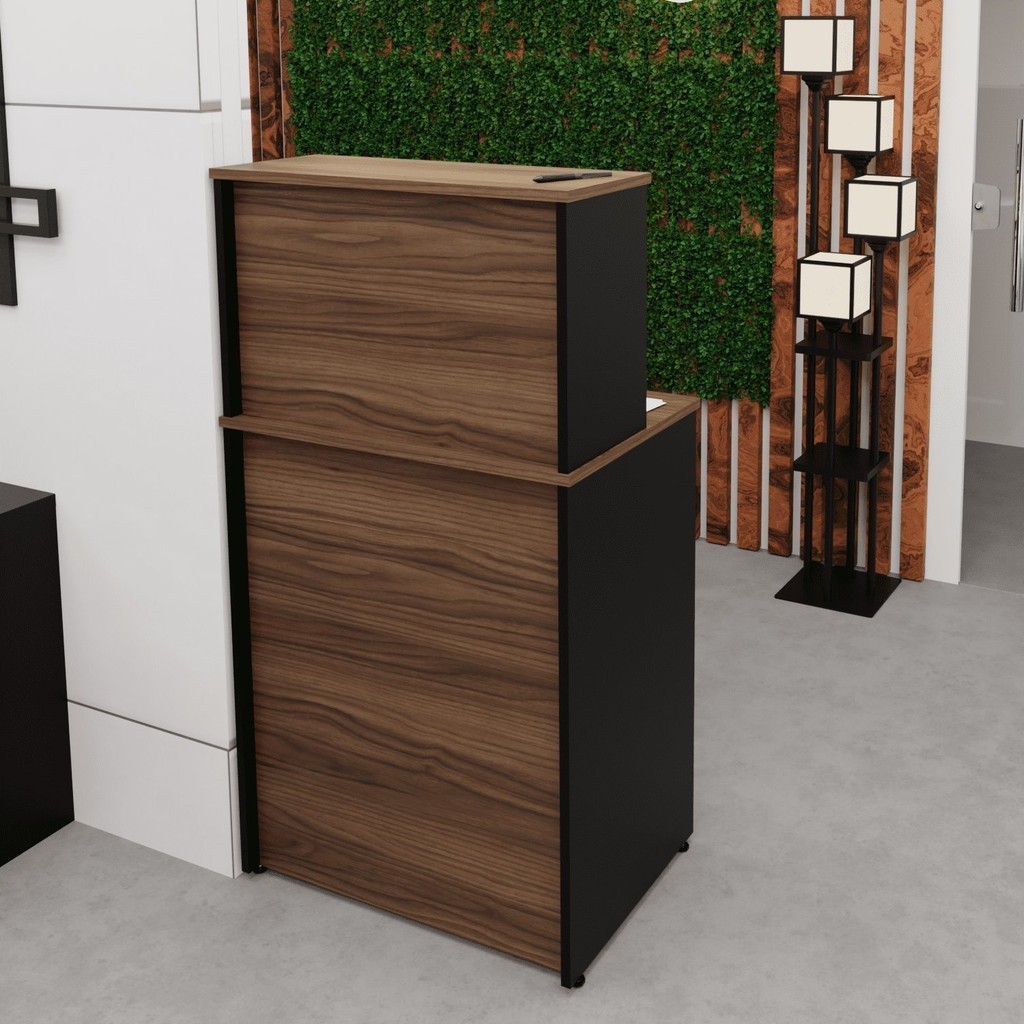 Balcão Caixa Atendimento Comercial Recepção Consultório 60cm Nogal/Preto em Oferta na Shopee