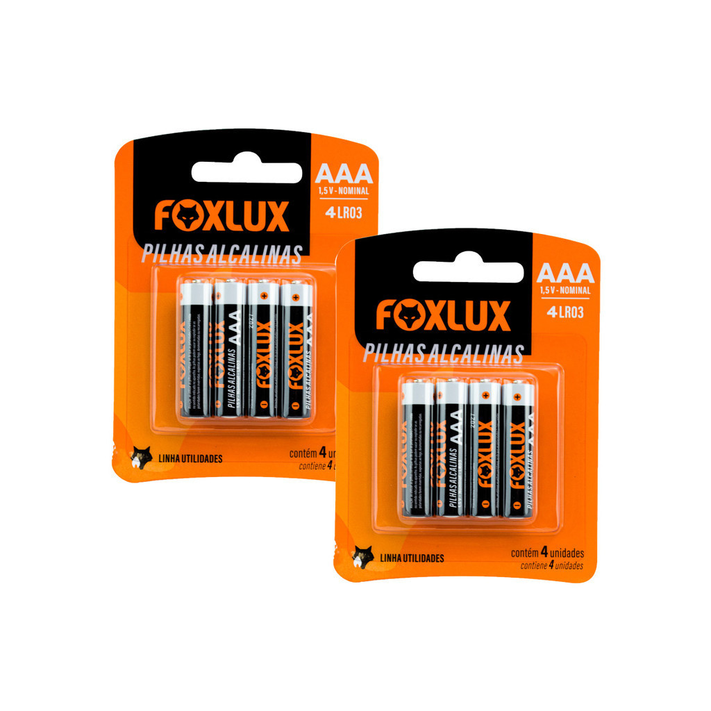 Pilhas Alcalinas Foxlux Palito AAA | energia duradoura, desempenho estável Kit com 8