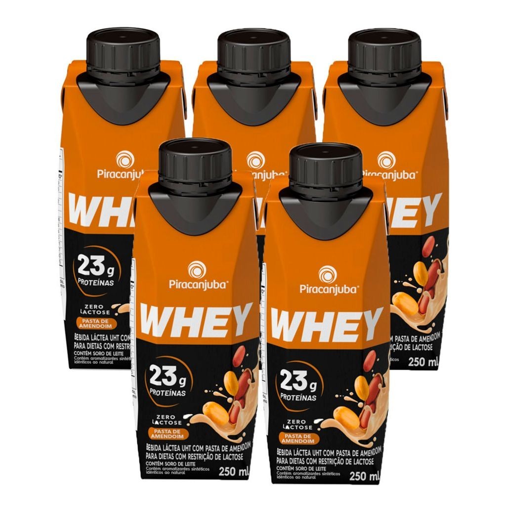 kit 5 Bebida Láctea Piracanjuba Whey Zero Lactose Pasta de Amendoim com 23g de Proteína 250ml em Oferta na Shopee