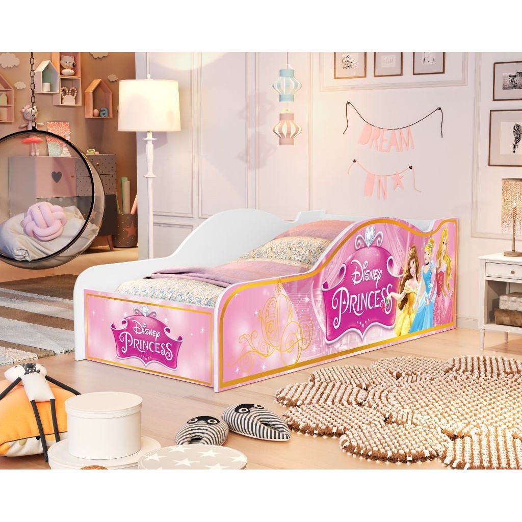 Cama Infantil Princesas Meninas com Proteção Lateral Quarto Temático Encantado Carruagem Rosa Segura e Divertida