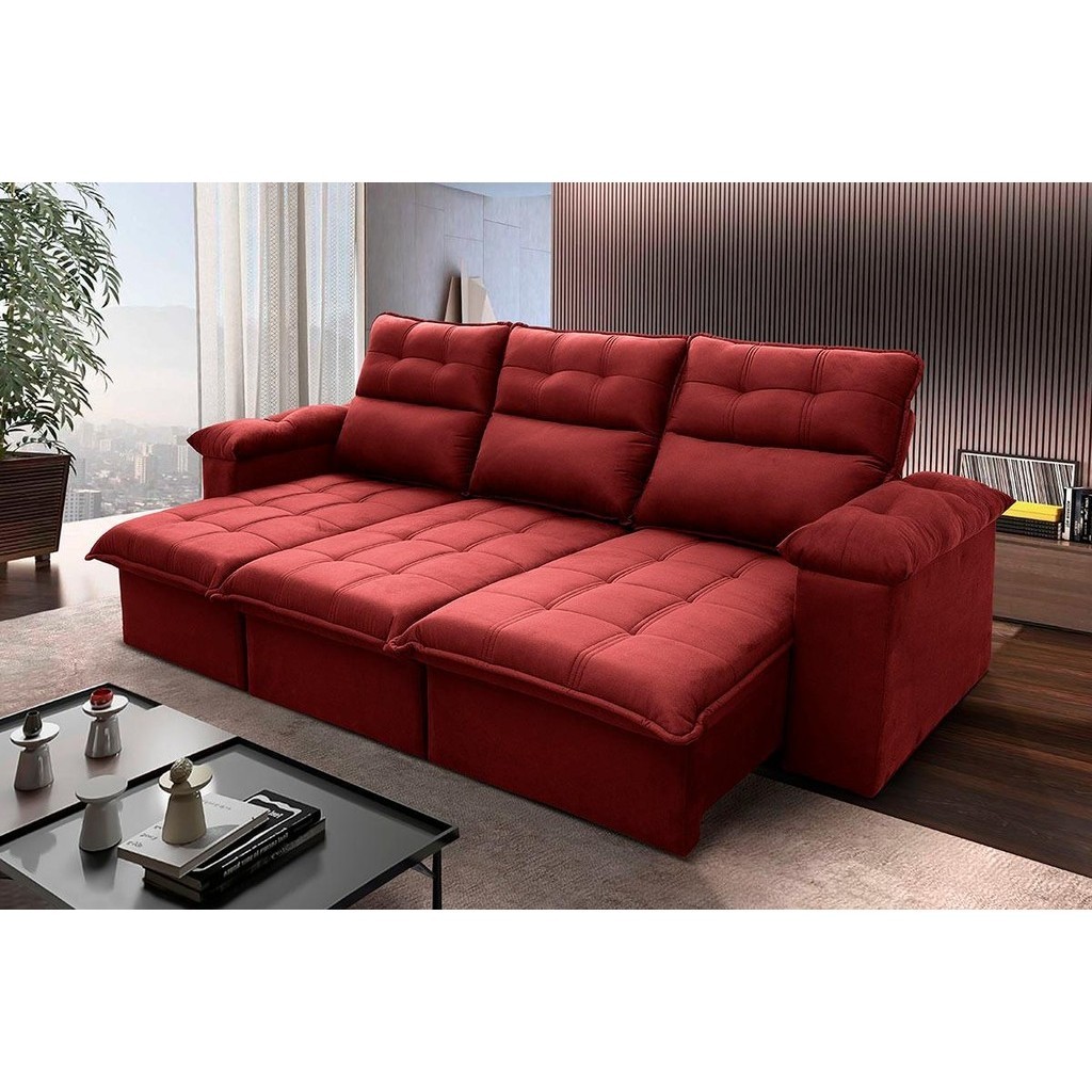 Sofá Retrátil Reclinável Verona 2,30m Suede Velut Vermelho  Molas no Assento - King House em Oferta na Shopee