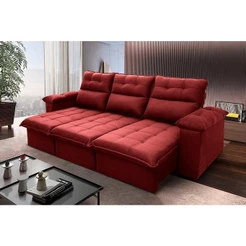Sofá Retrátil/Reclinável Verona 2,30m Suede Velut Vermelho c/ Molas no Assento - King House