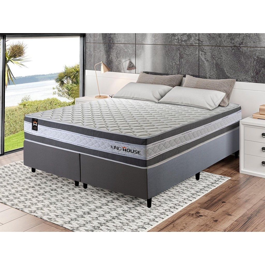 Conjunto Cama Box c/ Molas Ensacadas Alpine Cinza Queen 158x198x65 em Oferta na Shopee