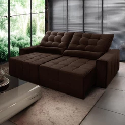 Sofá Retrátil Reclinável Alaska 2,70m Suede Velut Marrom Molas no Assento - King House