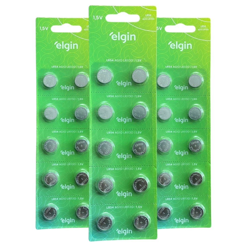 30 Baterias Pilhas Alcalina Lr54 1,5v Blister Cartela Elgin em Oferta na Shopee