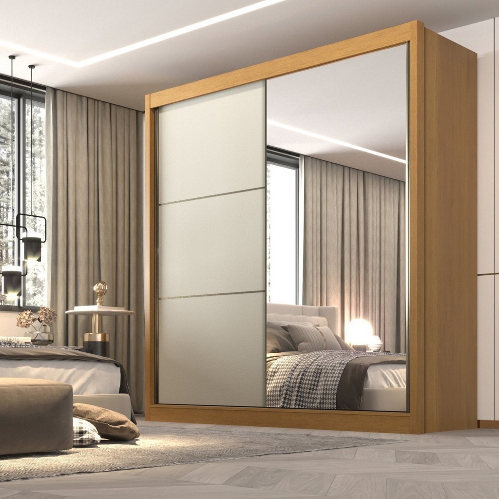 Guarda Roupa Casal 2 Portas 6 Gavetas 100% MDF Coliseu Cinamomo/Off White - Mom & Baby