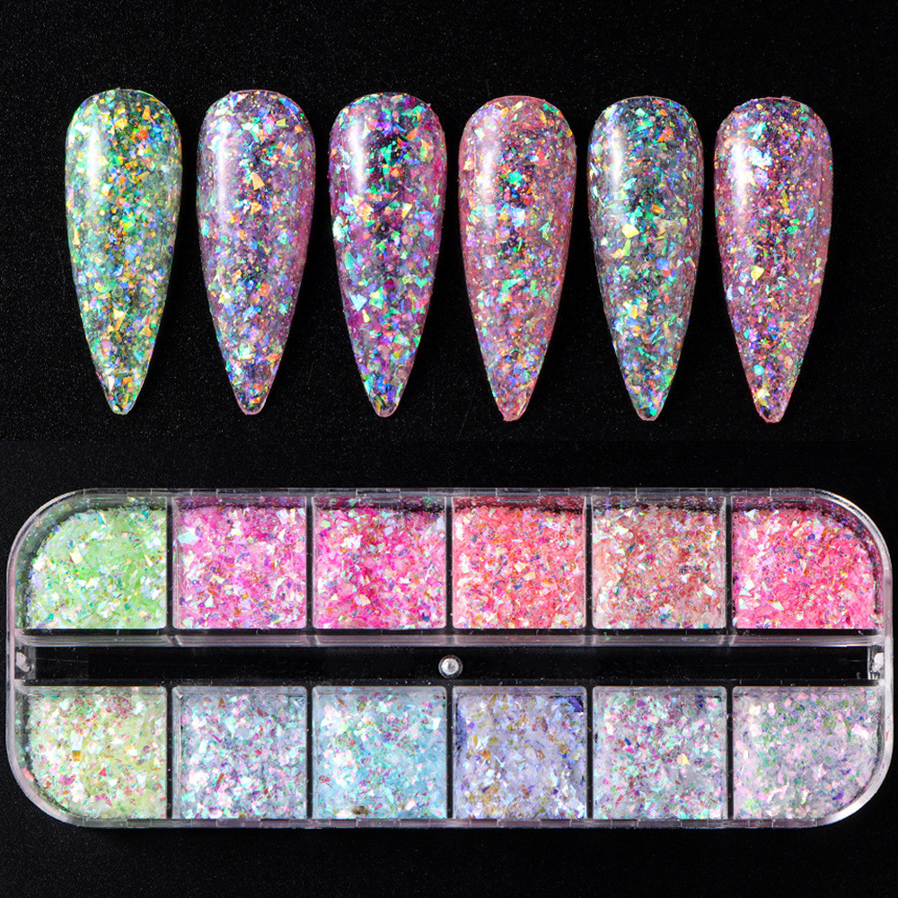 Peças de Sereia Manicure Glitter Glitter Mágico Cor Manicure Glitter Fantasia Fantasia Acessórios de Unhas