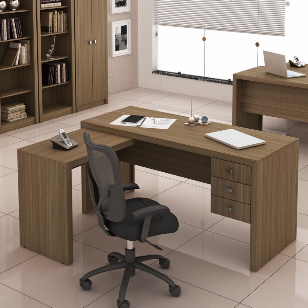 Mesa para Escritório 3 Gavetas  Amendoa ME4106 - Tecno Mobili
