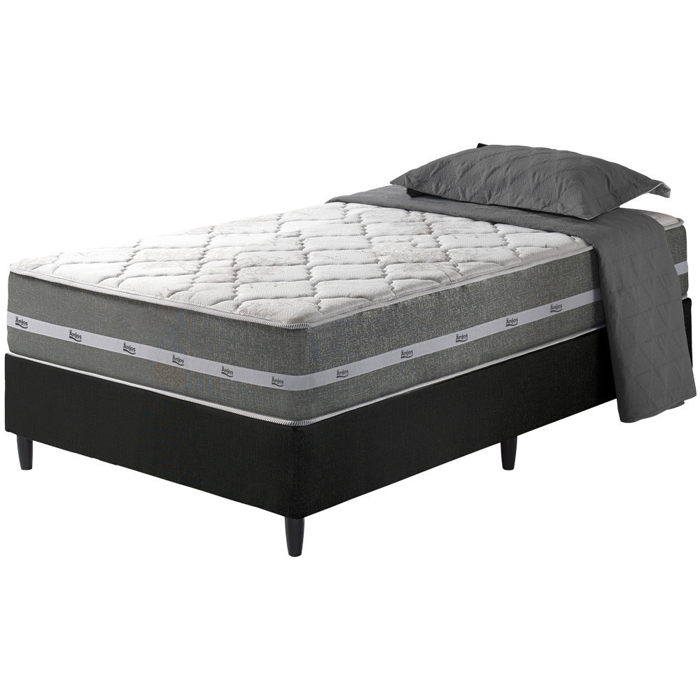 Cama Box Solteiro Preto + Colchão Molas Ensacadas Miami 88x188x60cm - Home & Living