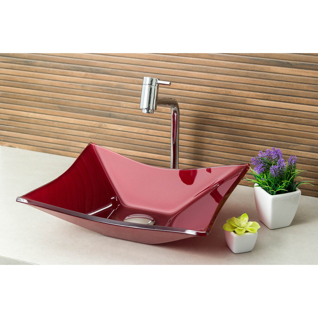 KIT CUBA PIA DE VIDRO RETANGULAR 40CM + VÁLVULA CLICK INOX INTELIGENTE PARA BANHEIRO LAVABO - Home & Living