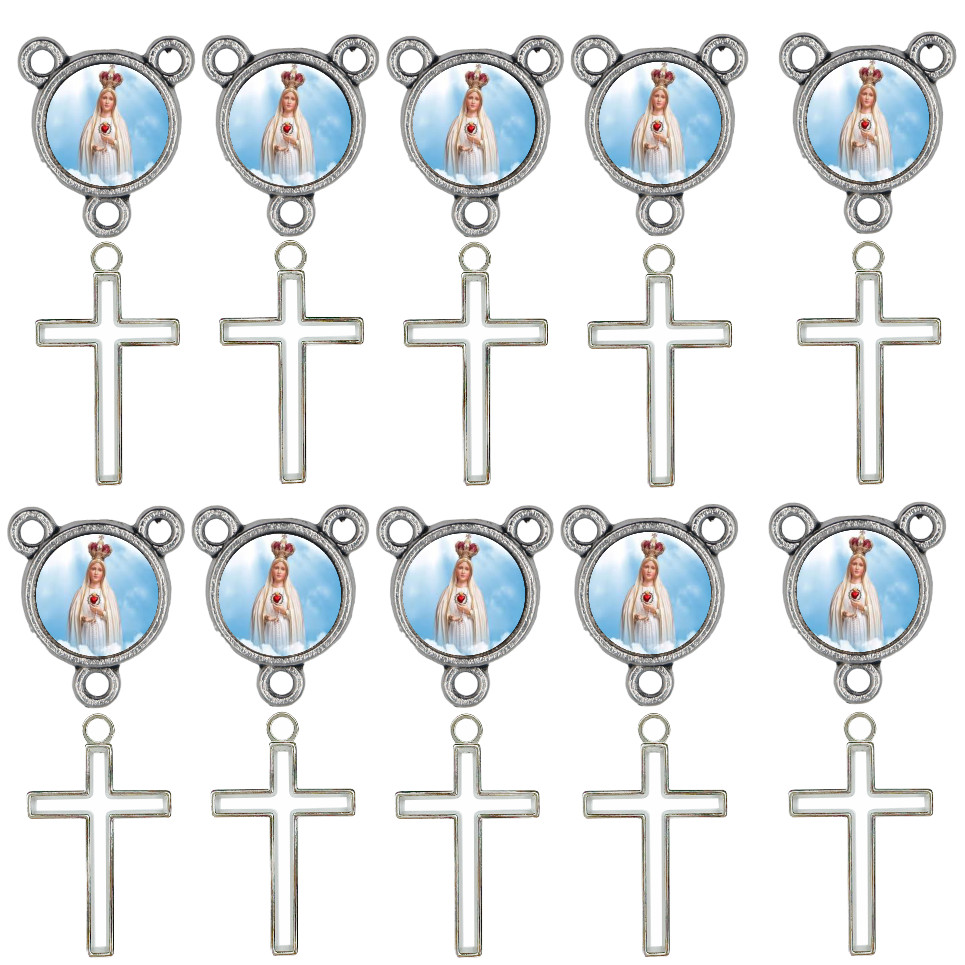 Nossa Senhora de Fatima Crucifixo Fe + Entremeio 40 Peças Artesanato Bijuteria Santos Catolico