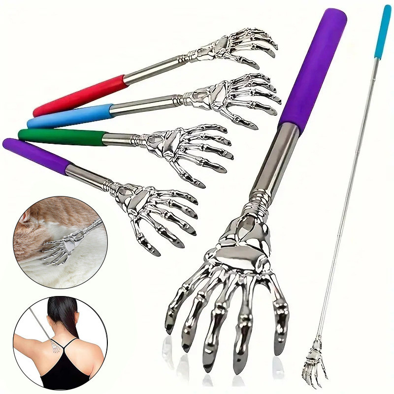 Ajustável Fantasma Mão Volta Massageador De Aço Inoxidável Telescópico Coceira Garra Scratcher Portátil Cócegas Coçar Fe