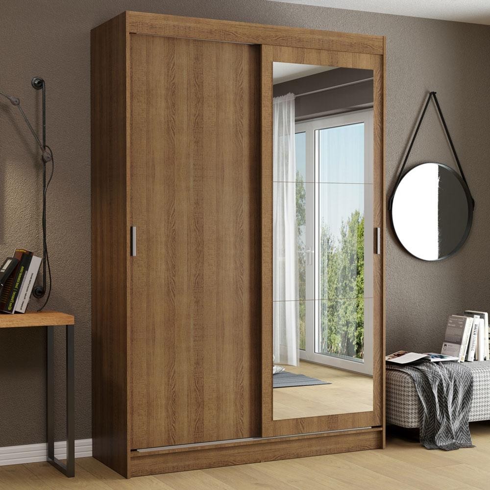 Guarda-Roupa Solteiro Madesa Tokio 2 Portas de Correr com Espelho 2 Gavetas - Rustic - Home & Living