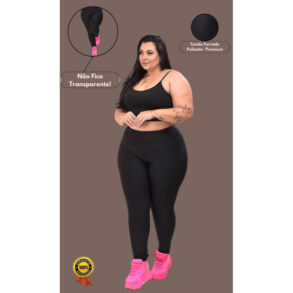Calça Feminina  Legging leg Plus Size Academia Cintura Alta Forrada Zero Transparencia Confortavel