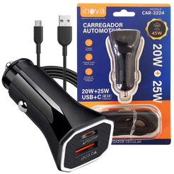 Carregador para Celular Veicular Carro 2 Entradas USB Com Cabo Turbo