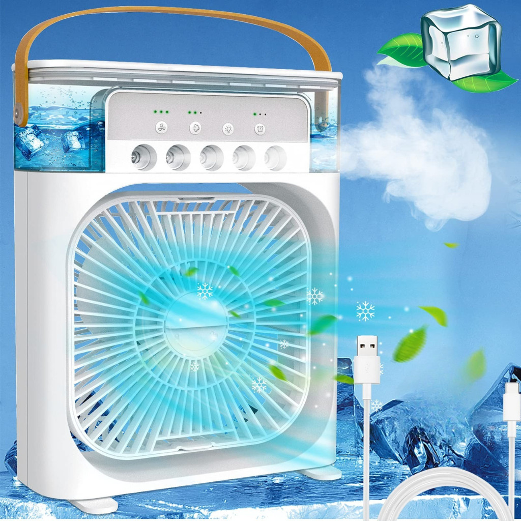 Ventilador Climatizador Umidificador Portátil Escritório Com Led Reservatório De Água Com Type C USB