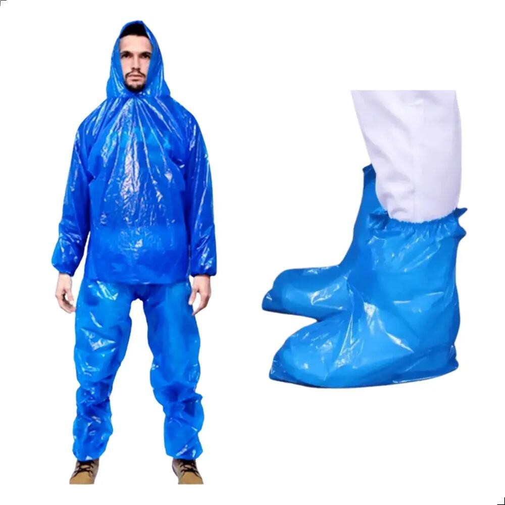 Capa De Chuva Moto E Granja Com Capa Calça E Bota Azul Reutilizável Resistente com Elásticos