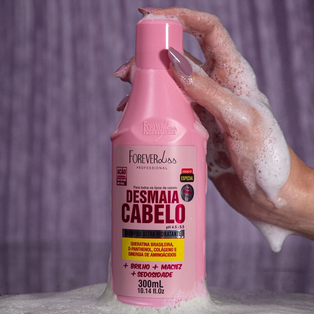Detalhes do Kit Shampoo Máscara Desmaia Cabelo Hidratação Forever Liss