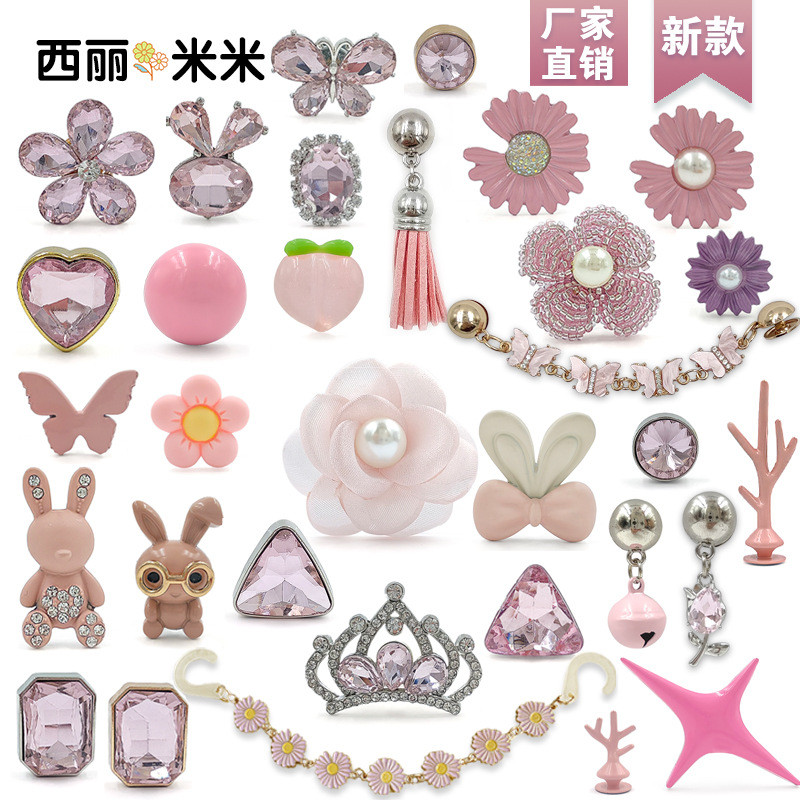 Conjunto de Acessórios para Sandálias DIY com Coração Rosa Milad, Flor, Urso, Fivela de Strass e Corrente em Oferta na Shopee