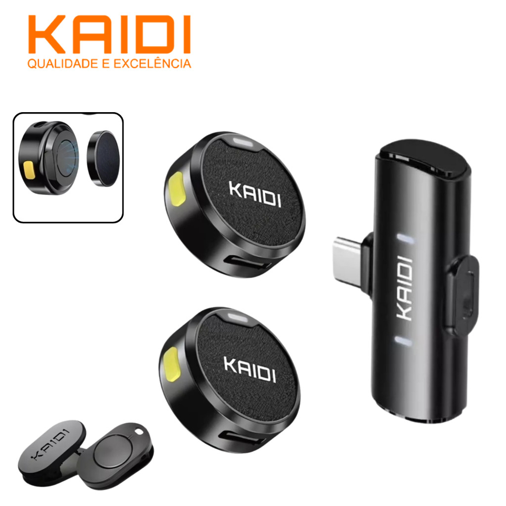 Microfone de lapela Magnético duplo redondo Kaidi tipo c para iphone 15 16 pro plus promax