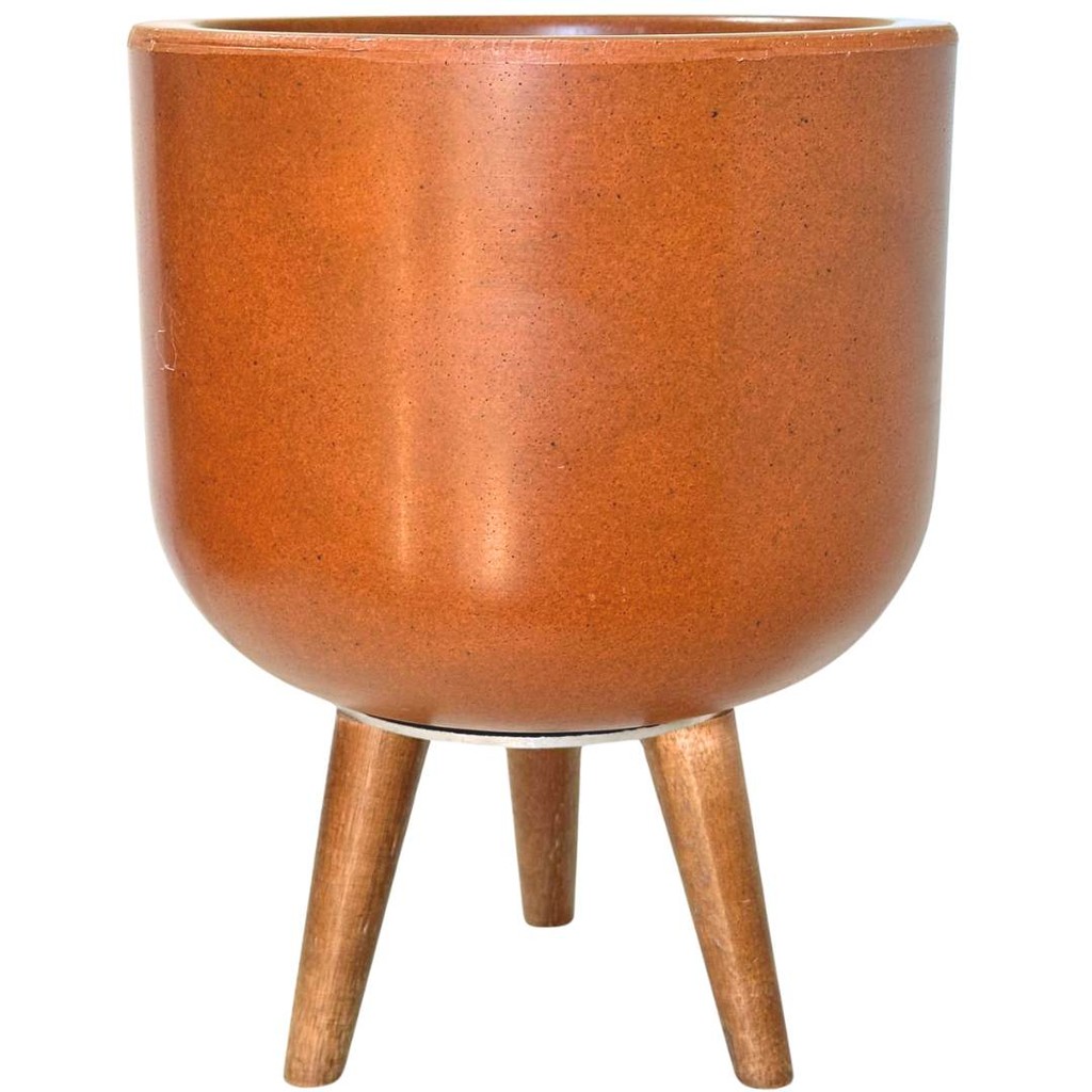 Vaso Doha Médio com Tripé de Madeira Para Planta e Decoração