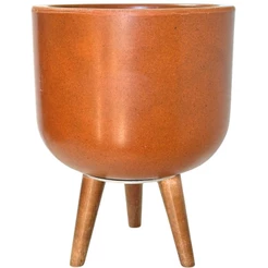 Vaso Doha Médio com Tripé de Madeira Para Planta e Decoração
