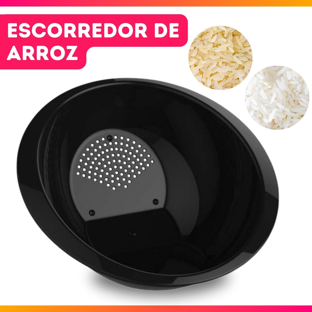 Escorredor De Arroz Macarrao Plastico Lavador Alimentos Preto em Oferta na Shopee