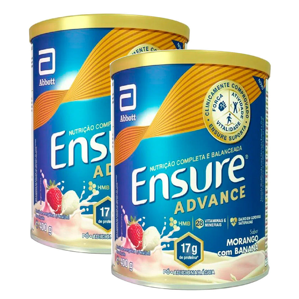 Kit 2 Ensure Advance Morango e Banana 400g em Oferta na Shopee