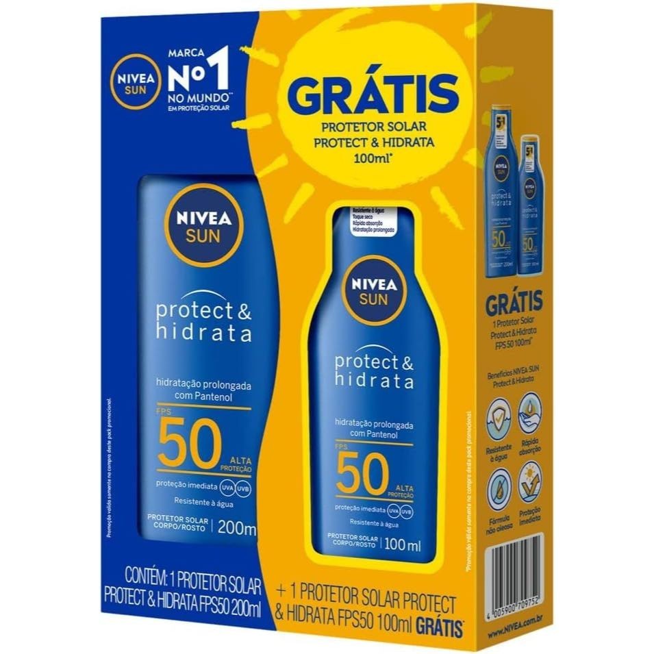 Nivea Sun Protect & Hidrata FPS 50 200ml e Protetor Solar Protect & Hidrata FPS 50 100ml