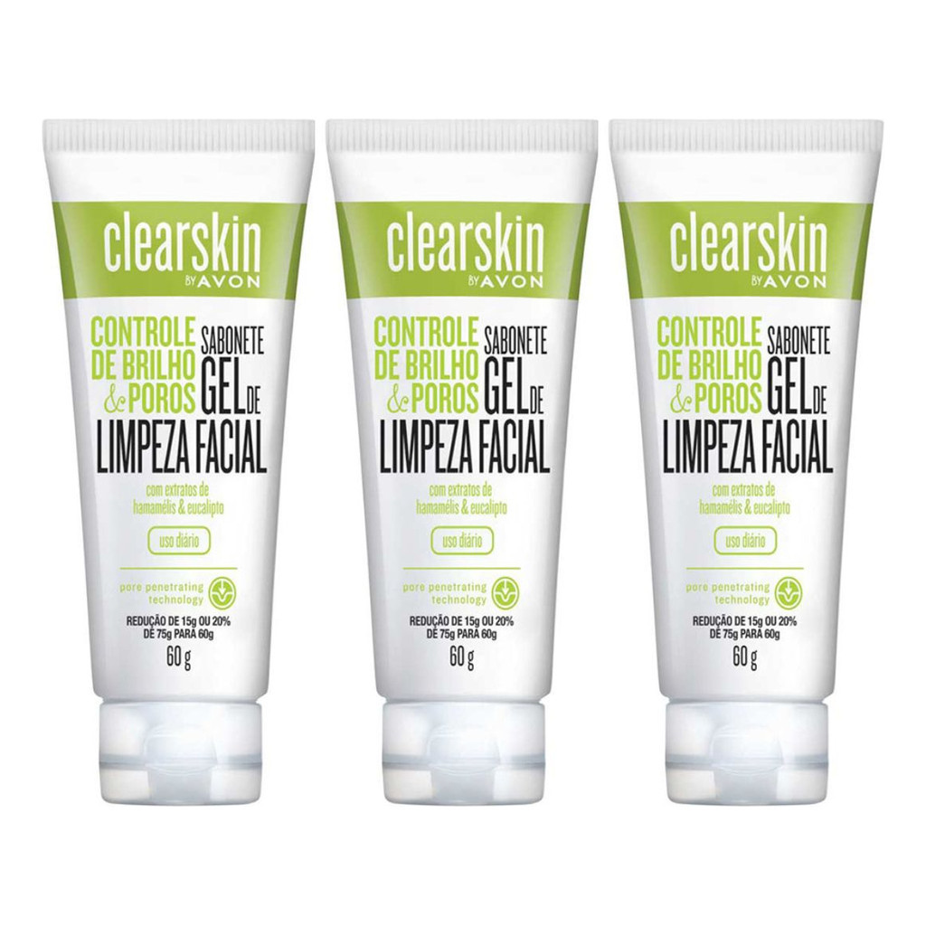 KIT 03 Sabonete Facial Gel De Limpeza Clearskin 60g Avon BARATO em Oferta na Shopee