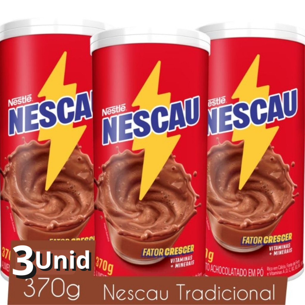 Chocolate Nescau Em Pó 370g Nestlé Achocolatado Lata Cilindro Kit 3 Latas