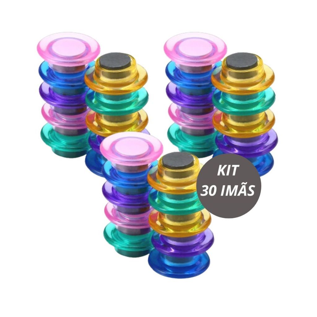 Kit 30 Imãs Coloridos Para Pendurar Avisos Geladeira Ou Quadro Metálico