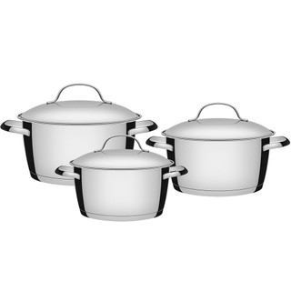 Jogo de Panelas Tramontina Allegra em Aço Inox com Fundo Triplo e Tampas de Inox - 3 Peças em Oferta na Shopee