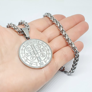 Corrente Cordão Palmier Aço Cirurgico + Pingente São Bento Cor Prateado em Oferta na Shopee