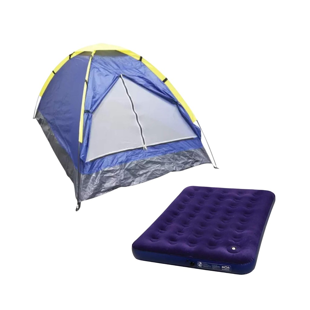 Kit Barraca Camping Iglu p/ 2 Pessoas + Colchão Inflável Casal c/ Inflador tipo Fole