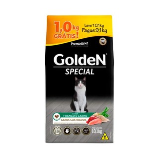 RAÇÃO GOLDEN SPECIAL GATOS CASTRADOS ADULTOS FRANGO E CARNE PAGUE 9.1 LEVE 10.1KG em Oferta na Shopee