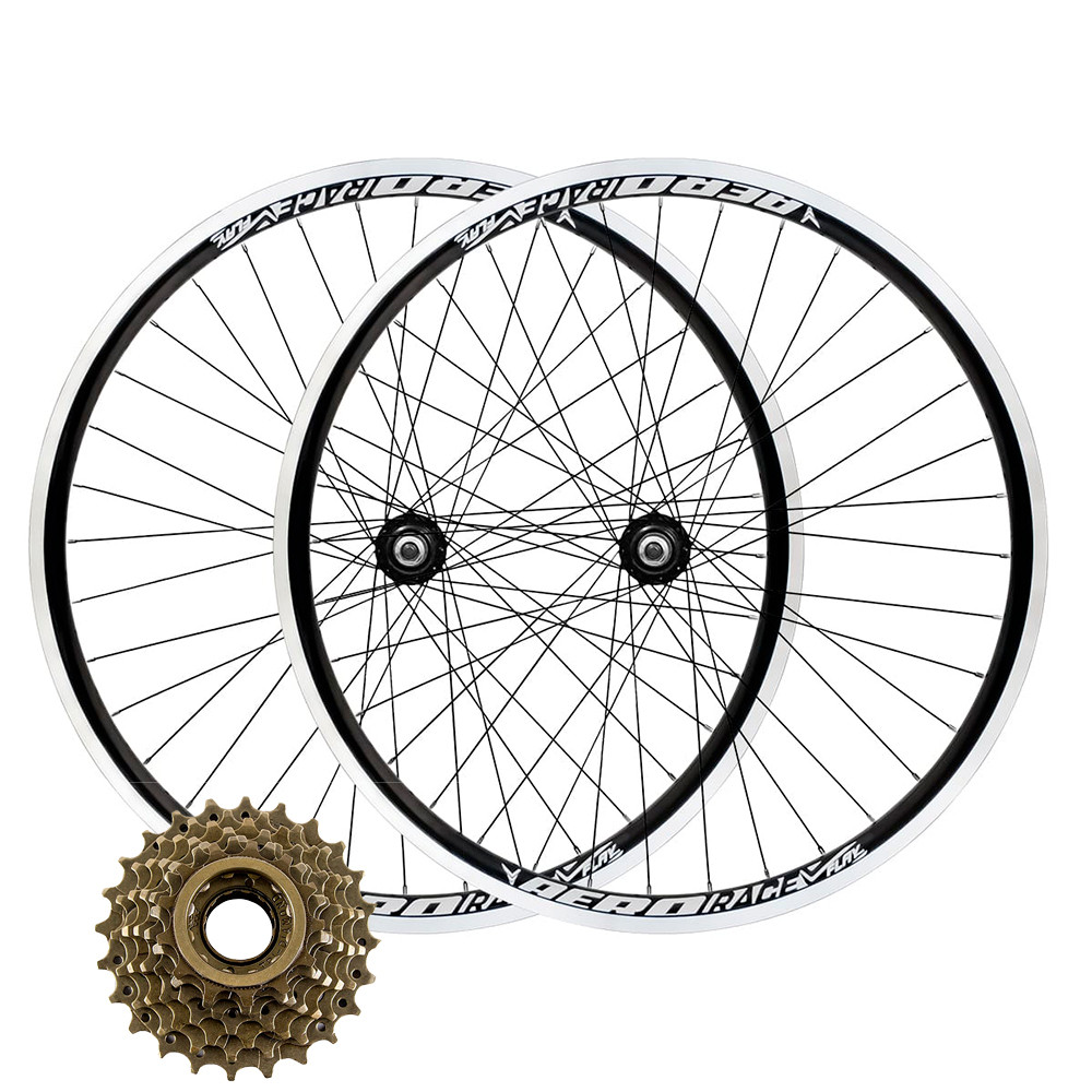 Conjunto Par de Rodas Aro 26 Flay Aero  Freio V-Brake e Disco e Catraca 6, 7 ou 8