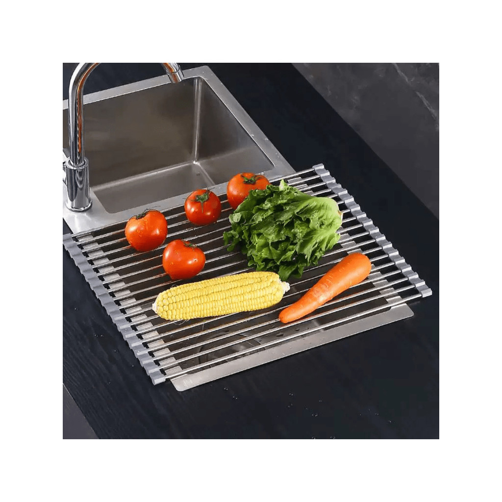 Escorredor Escorredores Multiuso 47 x 35 x 1,5 Cm Inox Dobrável Apoio Esteira Louça Louças Pia Flexível