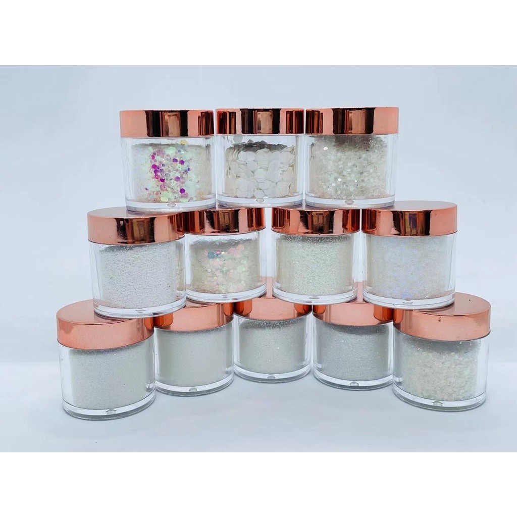 Kit Glitter Flocado Branco Metalizadas Decoração Encapsulamento Unha Maquiagem Resina 8g