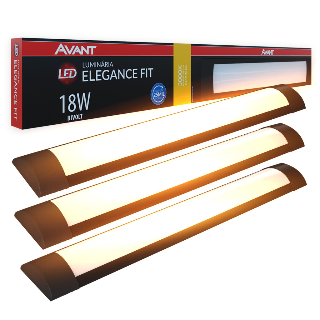Kit 3 Luminaria Led Elegance Fit 18w 3000k Branco Quente 110v/220v Ip20 Preto Cod: 946130575-3 Avant em Oferta na Shopee