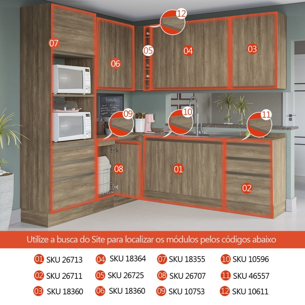Detalhes do Armário Aéreo Cozinha 60 cm Maxxi 1 Porta G762 Nogal - Kappesberg
