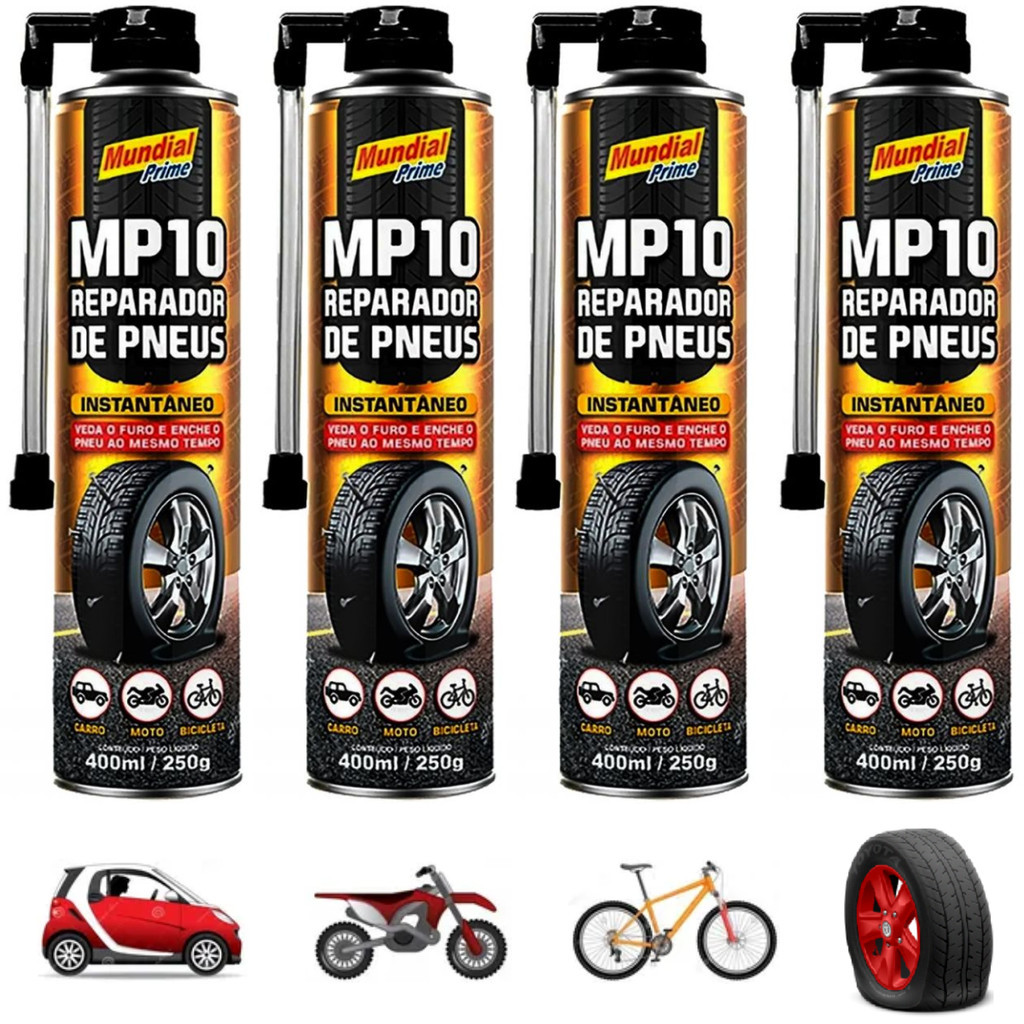 4 Reparador Pneu Furados Spray Instantâneo 400ml Veda Furo Enche Bicicleta Carro Moto Bike Inflador em Oferta na Shopee