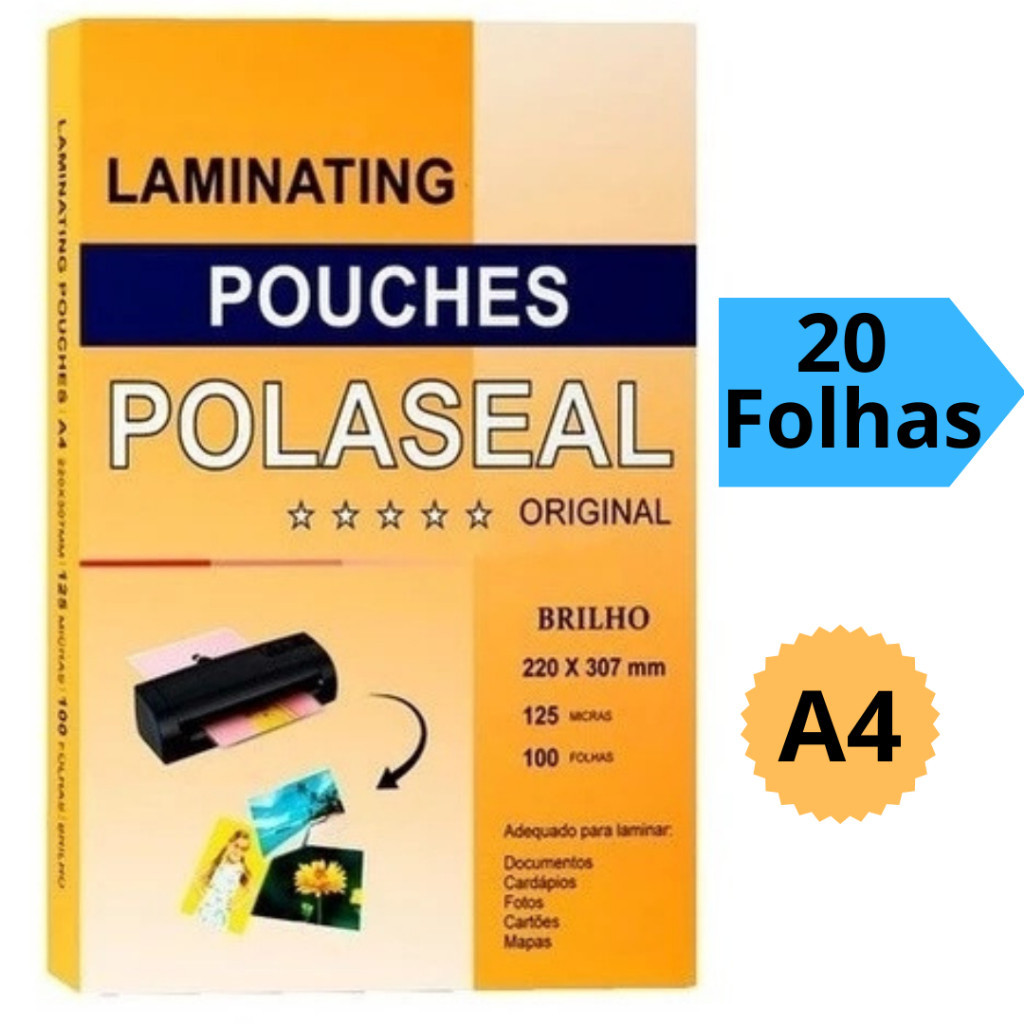 Polaseal Plástico Para Plastificação A4 20 Folhas 220x307 0.05 Plástico Com Brilho 125 Micras em Oferta na Shopee