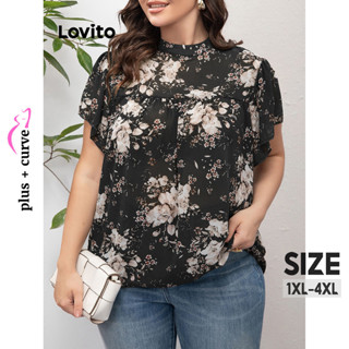 Lovito Blusa Plus Size Curva Casual Floral Padrão Para Mulheres LNL46063