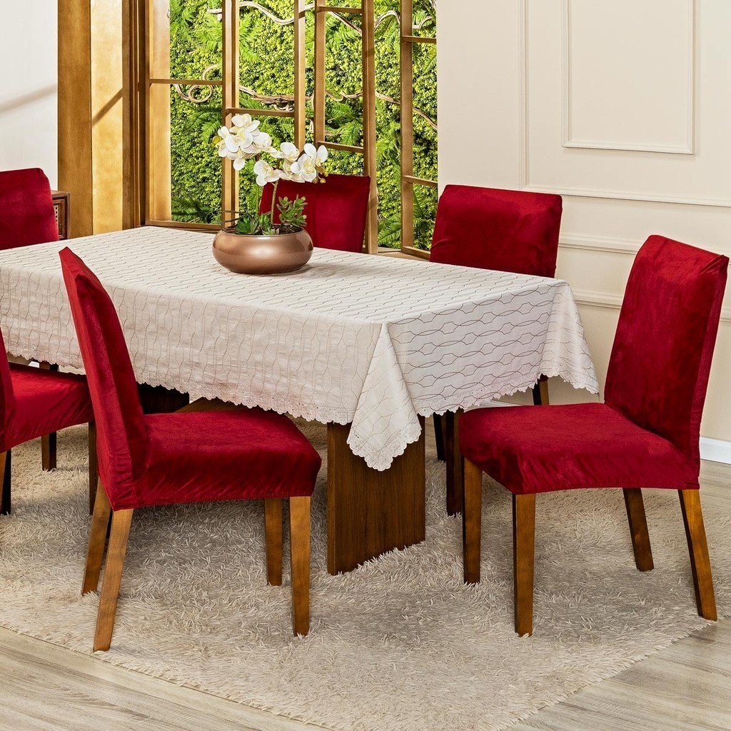 Kit com 08 Peças de Capas Para Cadeira Jantar Lisa Splendore com Elástico Jogo Conjunto Veludo Suede