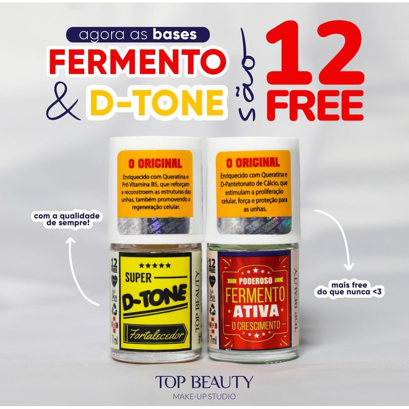 Kit Top Beauty Base Super D-Tone e Base Fermento Ativa 12 Free S.O.S Unhas 7ml