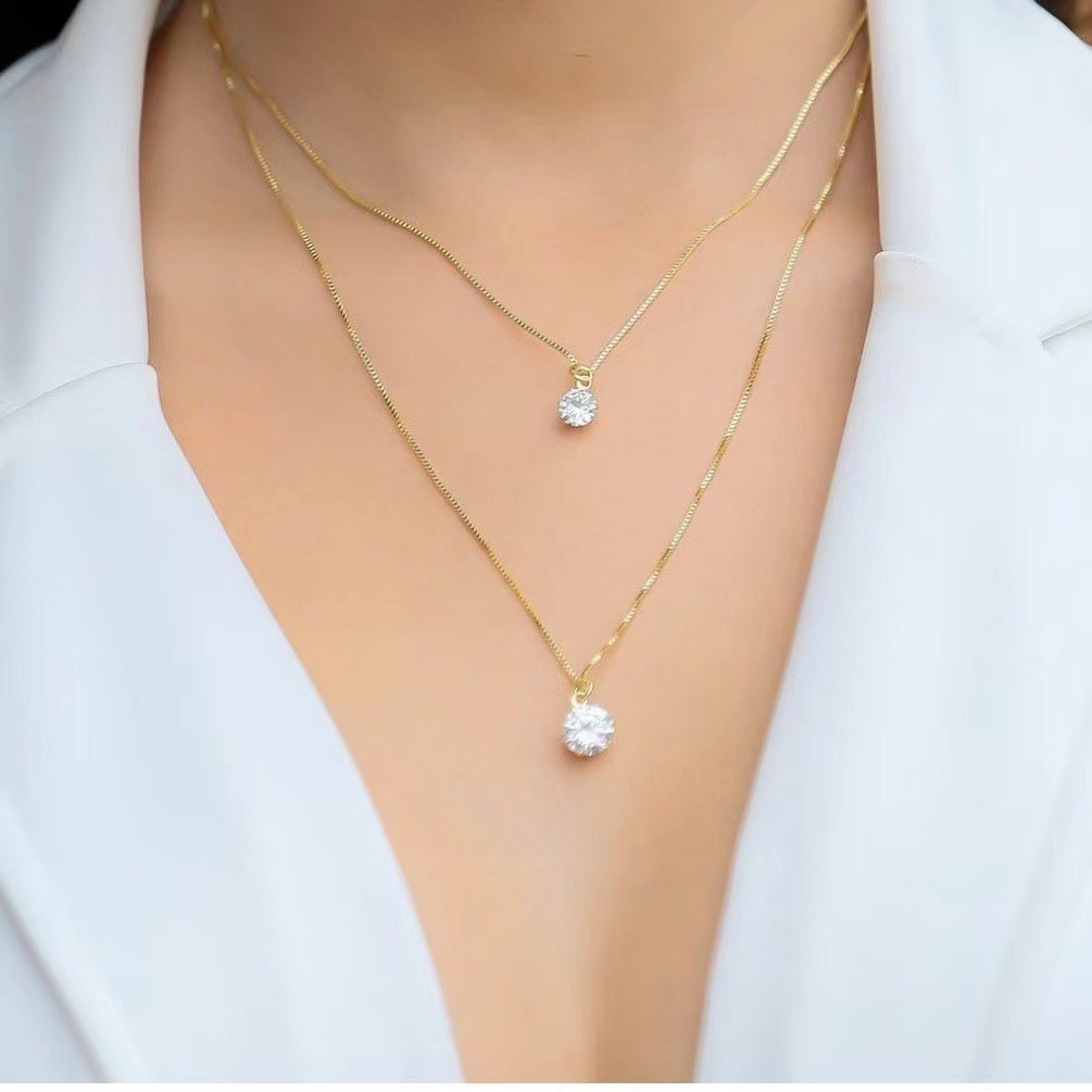 Colar Duplo Ponto de Luz Coracao Gotinha e Bolinha Folheado a Ouro 18k e Prata 925