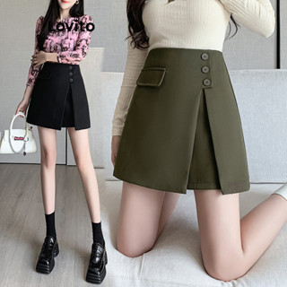 Lovito Casual Saia Feminina Lisa Básica com Fenda LNE35067 (Café/Preta)